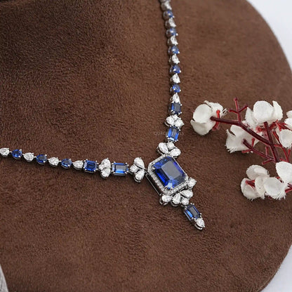 Blue Sapphire Emerald Cut Gemstone Necklace