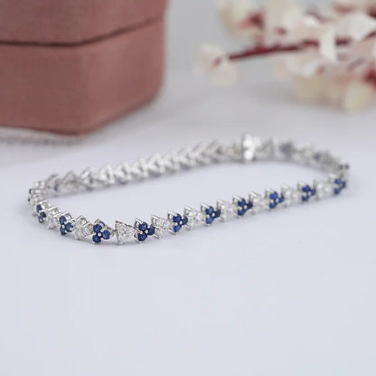 Blue Sapphire Round Cut Gemstone Bracelet