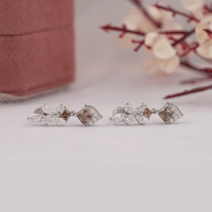 Chocolate Princess Cut Lab Diamond Drop Dangle Earring