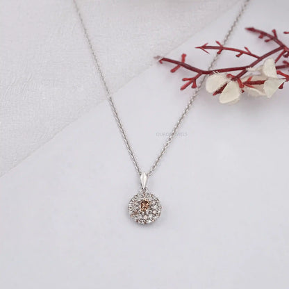 Chocolate Round Cut Halo Diamond Pendant