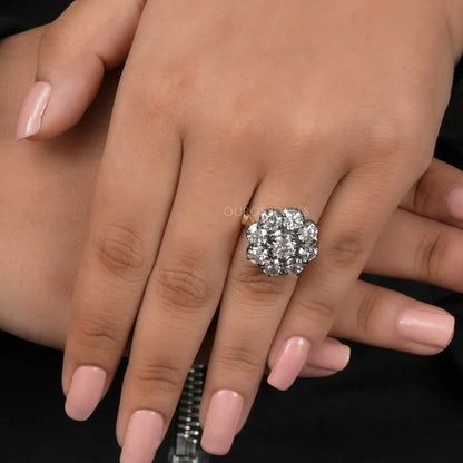 Black Coating Old European Round Cut Solitaire With Halo Ring