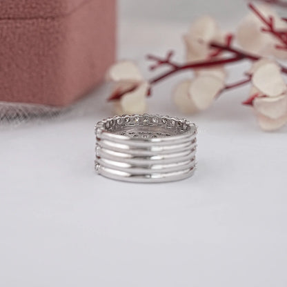 Olive Round Cut Three Layer Half Eternity Band
