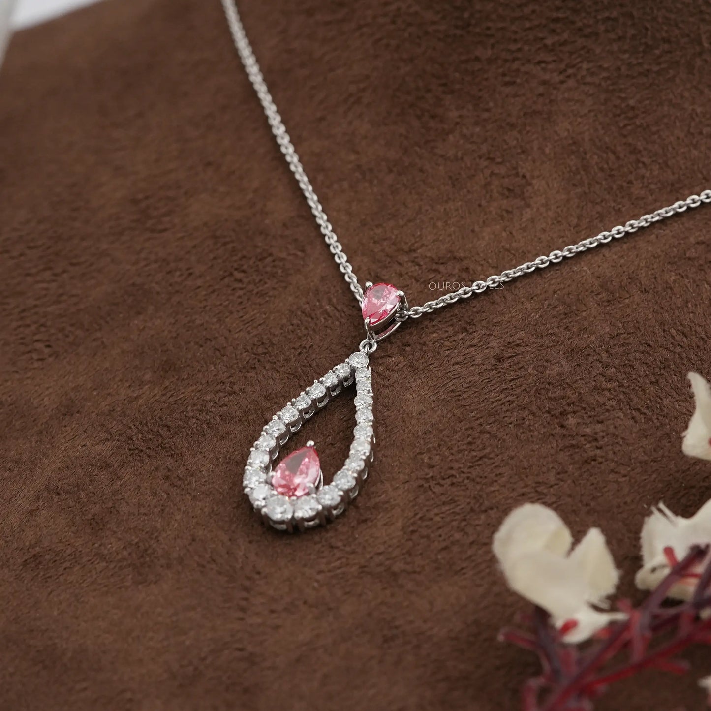 Pink Pear Cut Diamond Pendant Necklace