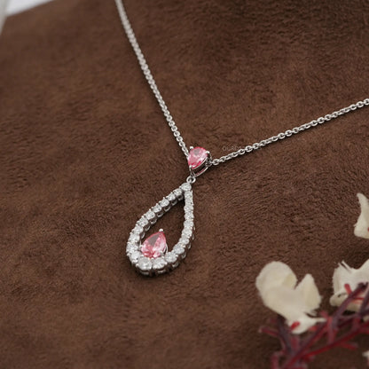 Pink Pear Cut Diamond Pendant Necklace