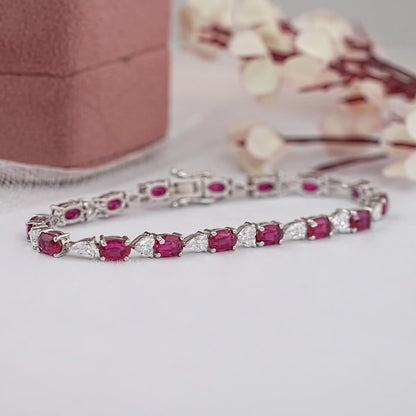 Oval Cut Red Ruby Gemstone Bracelet