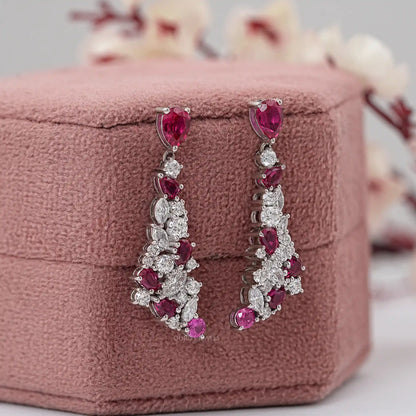 Red Ruby Pear Cut Drop Earring