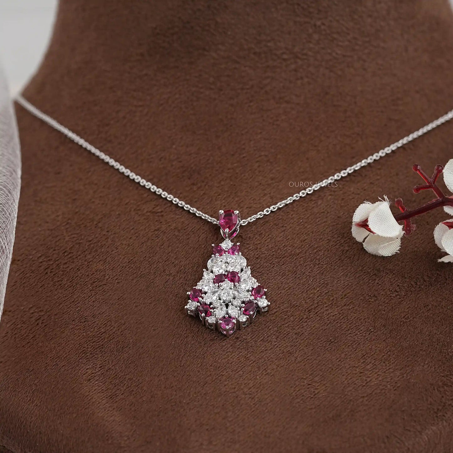 Red Pear Cut Lab Grown Gemstone Pendant