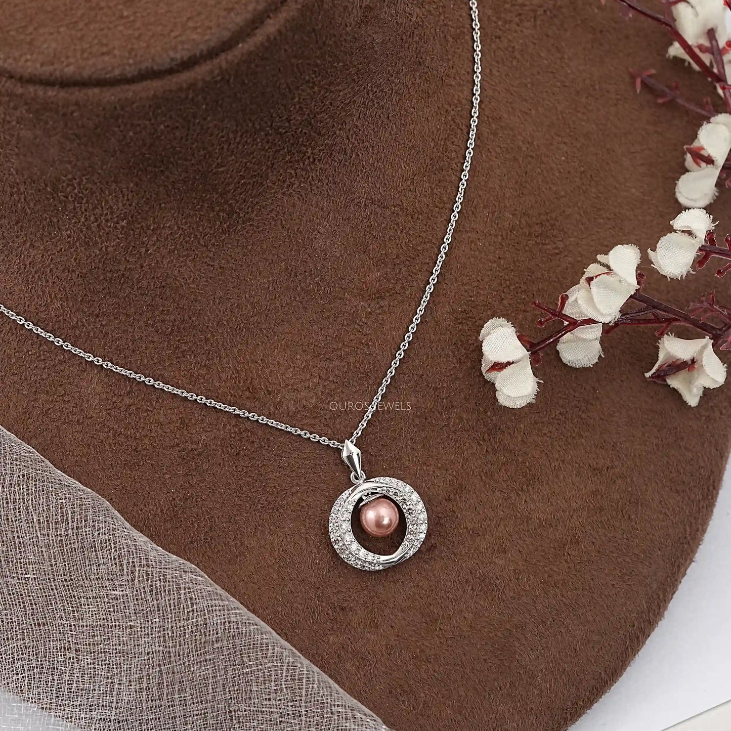 Pearl Round Cut Lab Diamond Pendant