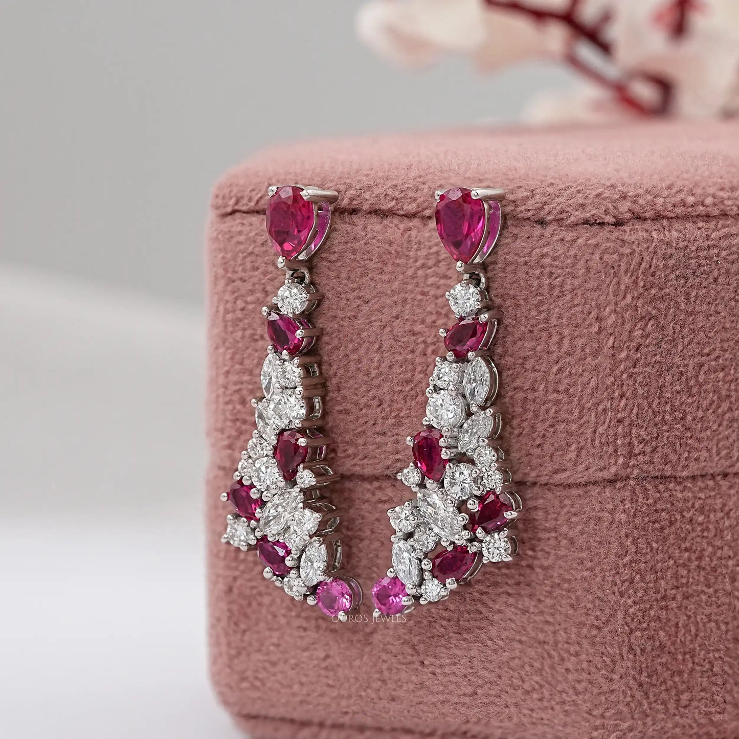 Red Ruby Pear Cut Drop Earring