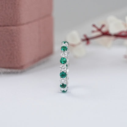 Lab Green Gemstone Eternity Wedding Band