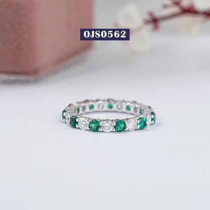 Lab Green Gemstone Eternity Wedding Band
