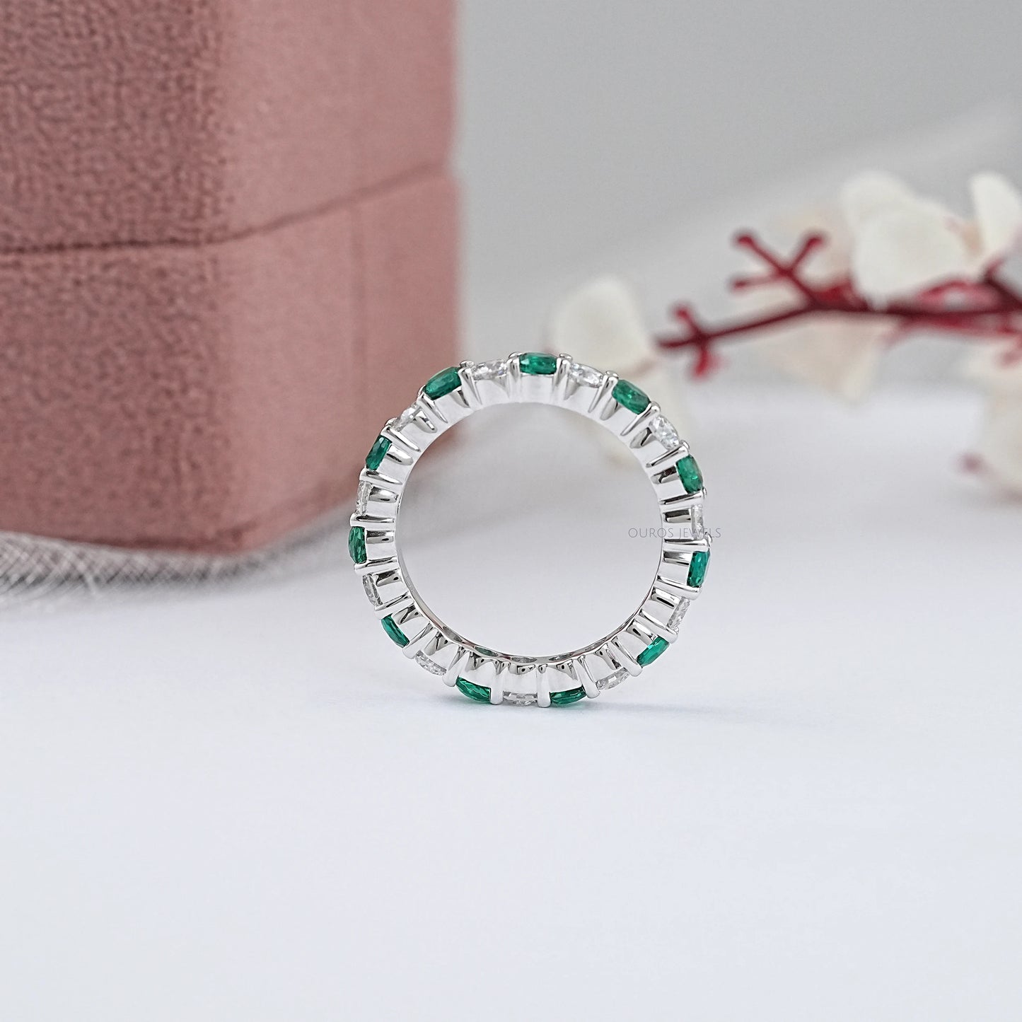 Lab Green Gemstone Eternity Wedding Band