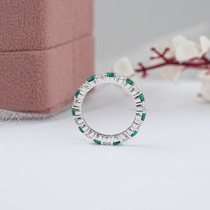 Lab Green Gemstone Eternity Wedding Band