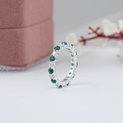 Lab Green Gemstone Eternity Wedding Band