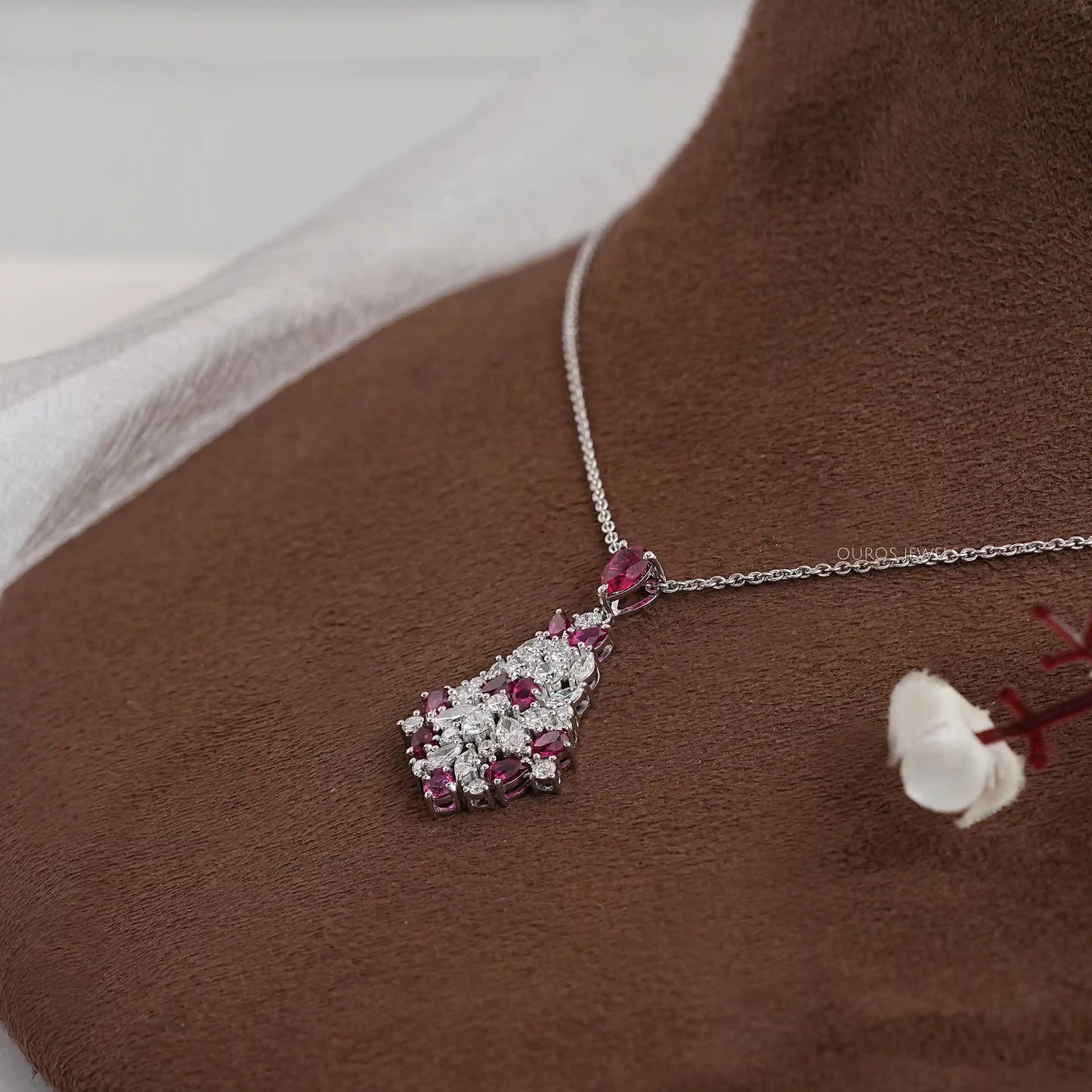Red Pear Cut Lab Grown Gemstone Pendant