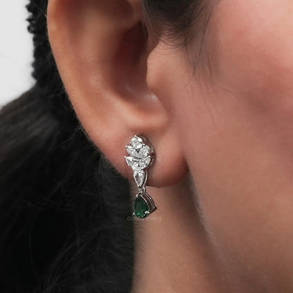 Green Pear Cut Lab Diamond Drop Dangle Earring