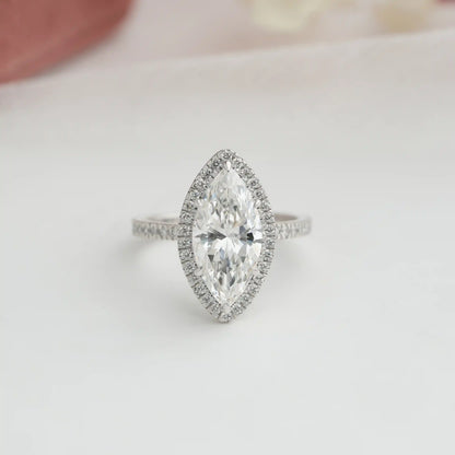 Marquise Cut Halo Lab Grown Diamond  Engagement Ring