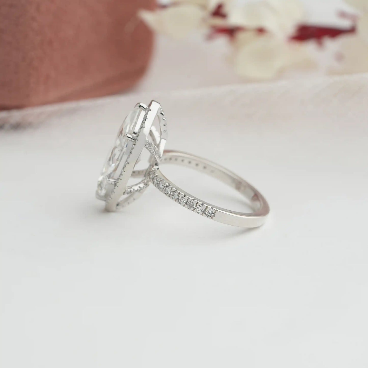 Marquise Cut Halo Lab Grown Diamond  Engagement Ring