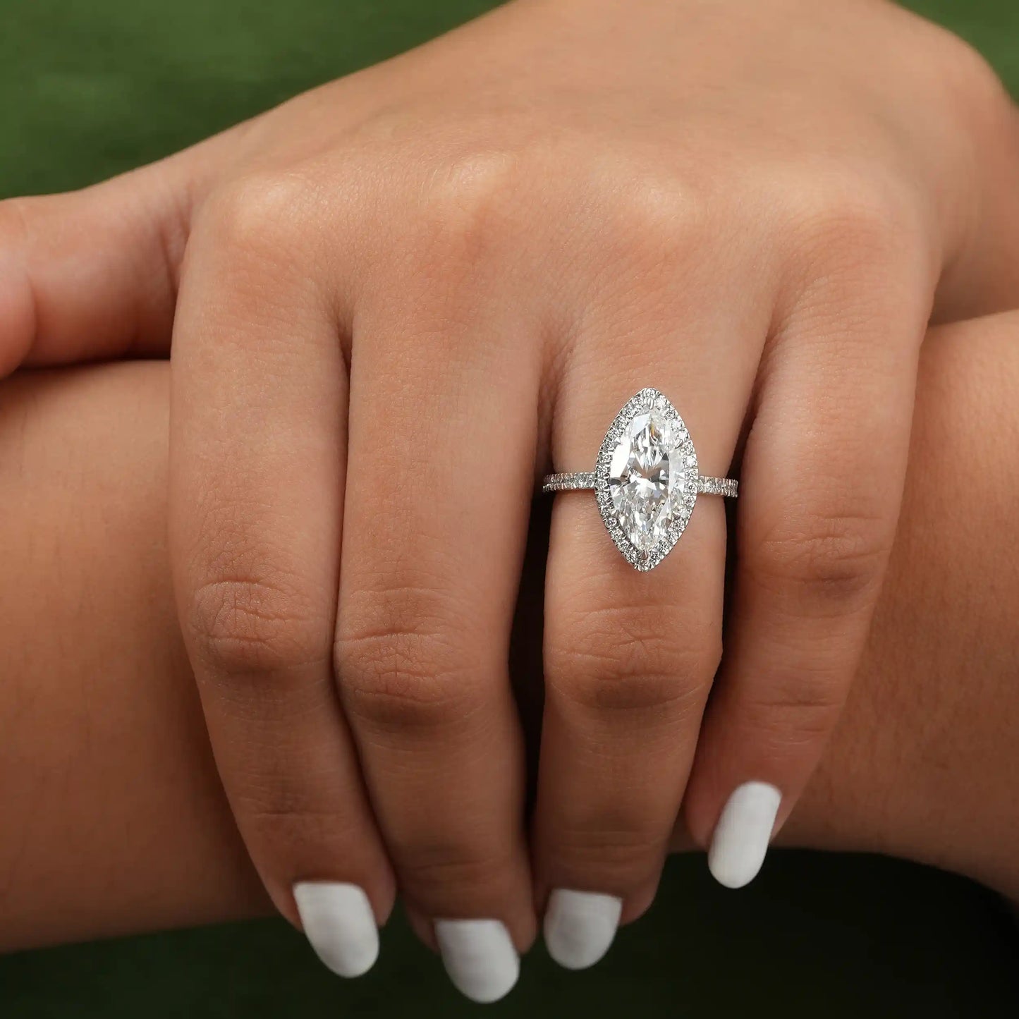 Marquise Cut Halo Lab Grown Diamond  Engagement Ring