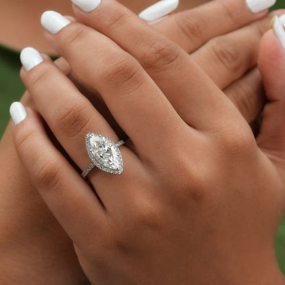 Marquise Cut Halo Lab Grown Diamond  Engagement Ring
