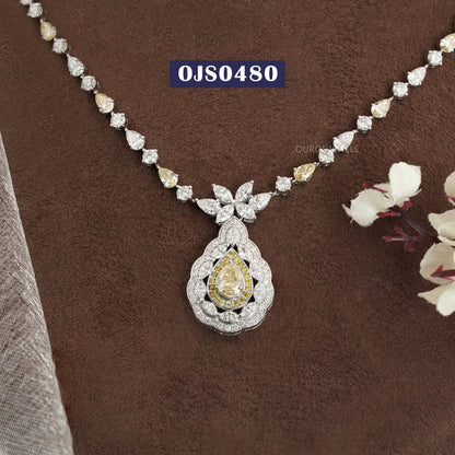 Yellow Pear And Marquise Cut Lab Diamond Necklace