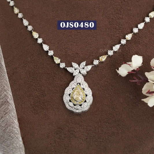 Yellow Pear And Marquise Cut Lab Diamond Necklace