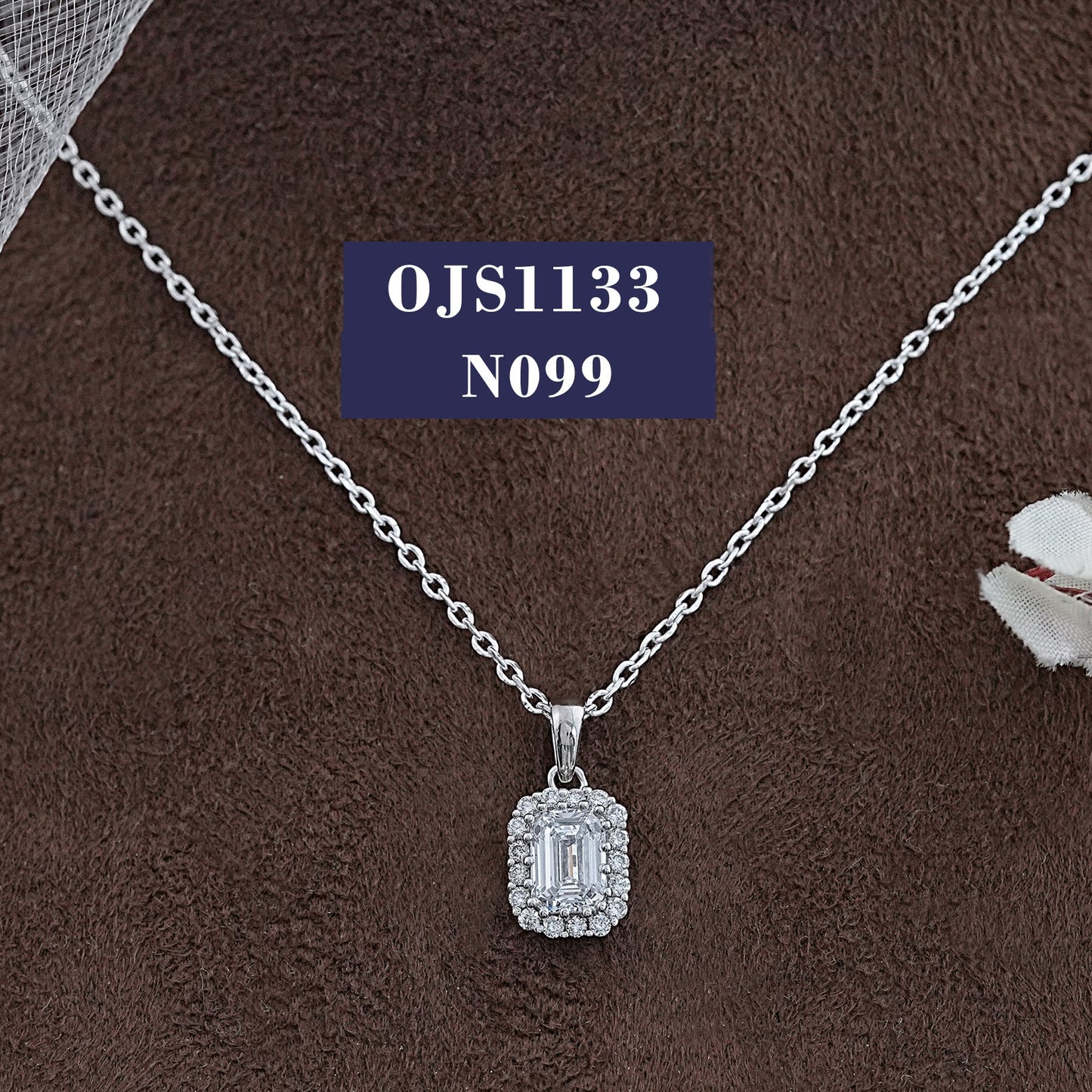 Emerald Cut Halo Diamond Pendant