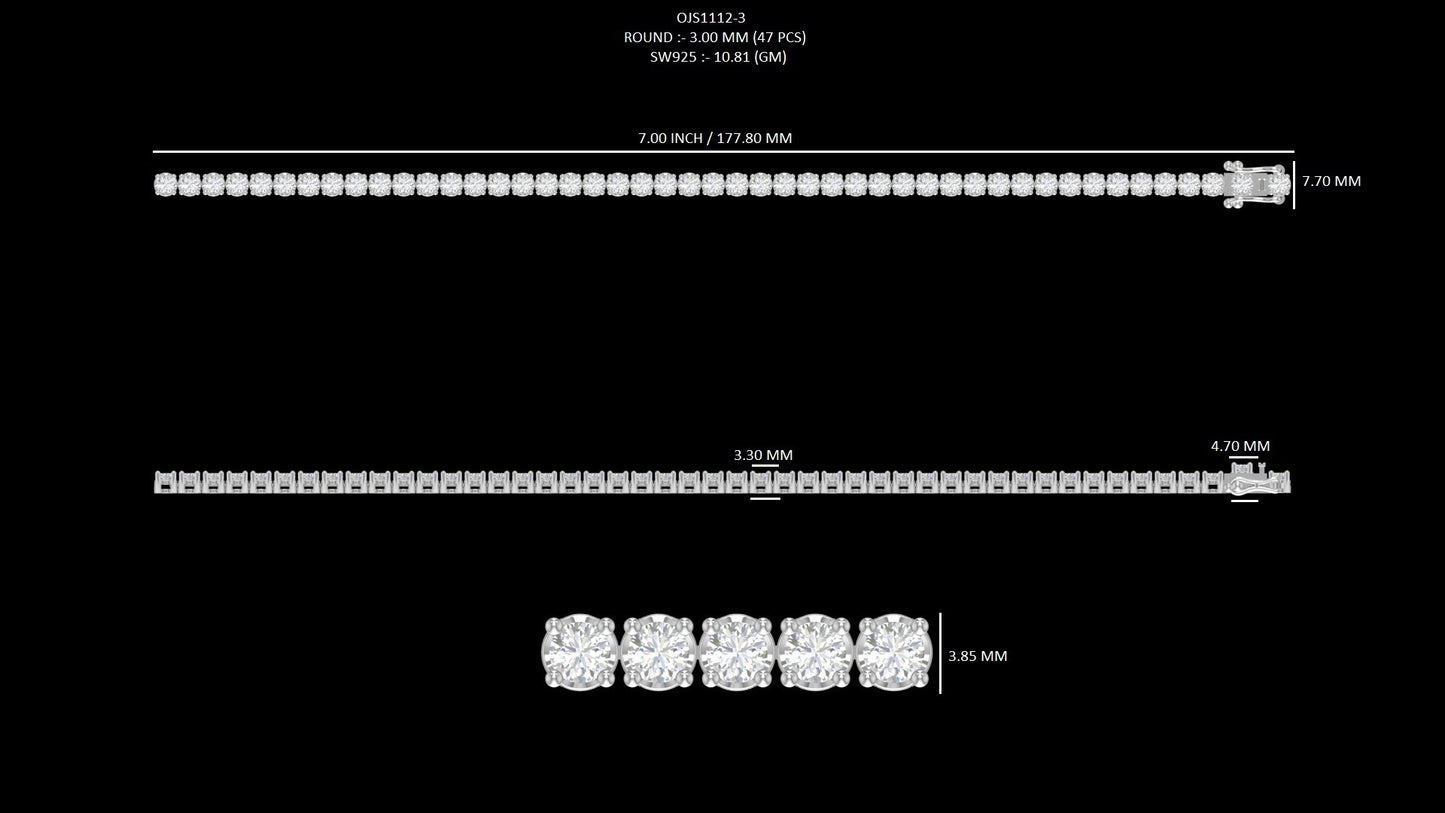 3.00 MM Lab Grown Round Cut Diamond Tennis Bracelet