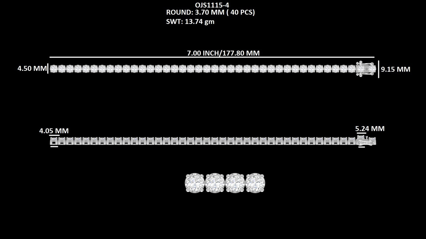 3.70 MM Round Diamond White Gold Tennis Barcelet