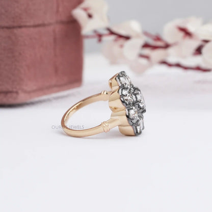 Black Coating Old European Round Cut Solitaire With Halo Ring