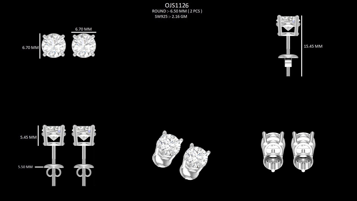 6.45 MM Round Lab Diamond Stud Earrings