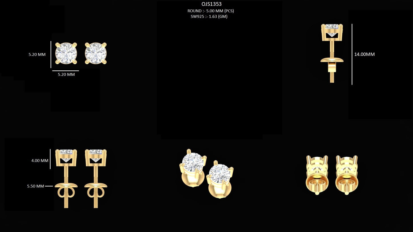 Yellow Gold Round Cut Lab Diamond Stud