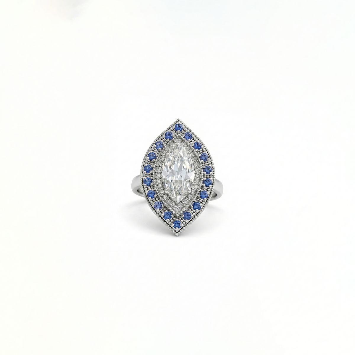 Old Mine Marquise Halo Sapphire Engagement Ring