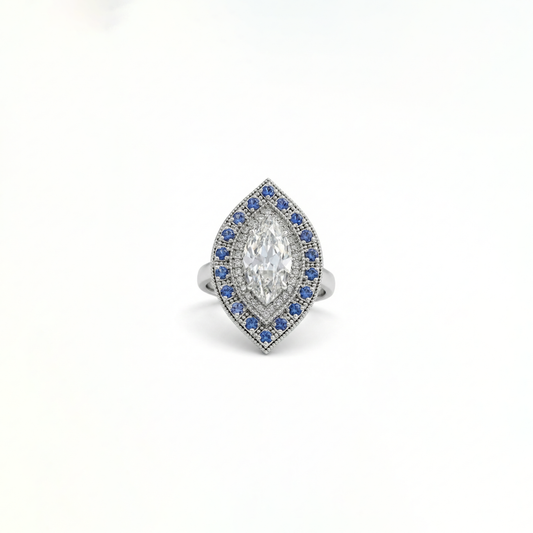 Old Mine Marquise Halo Sapphire Engagement Ring