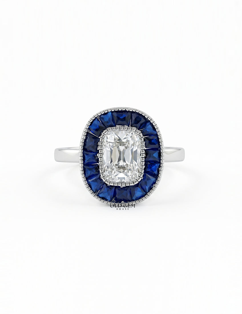 Old Mine Cushion Cut Halo Gemstone Ring