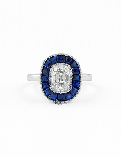 Old Mine Cushion Cut Halo Gemstone Ring