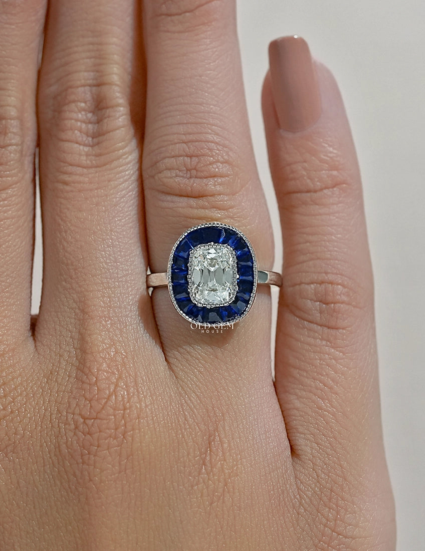 Old Mine Cushion Cut Halo Gemstone Ring