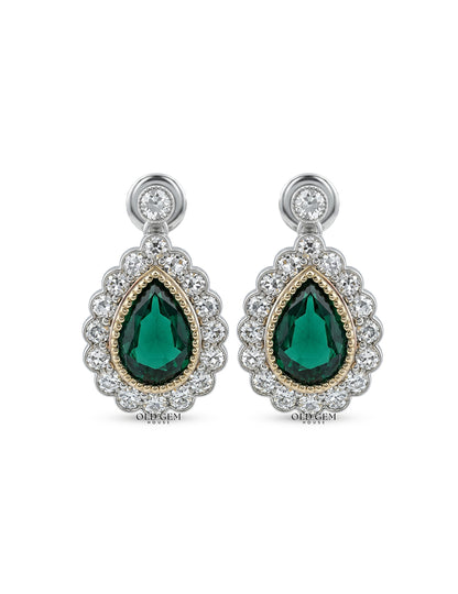 Green Pear Gemstone Halo Drop Earrings