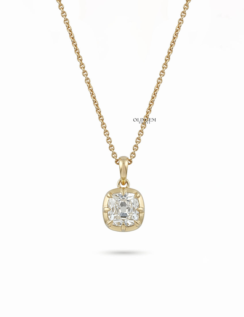 Square Old Mine Cushion Cut Solitaire Pendant