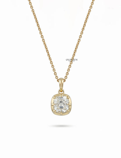 Square Old Mine Cushion Cut Solitaire Pendant