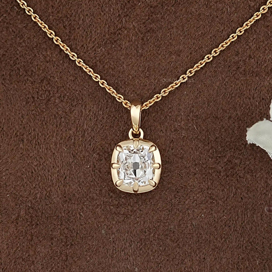 Square Old Mine Cushion Cut Solitaire Pendant