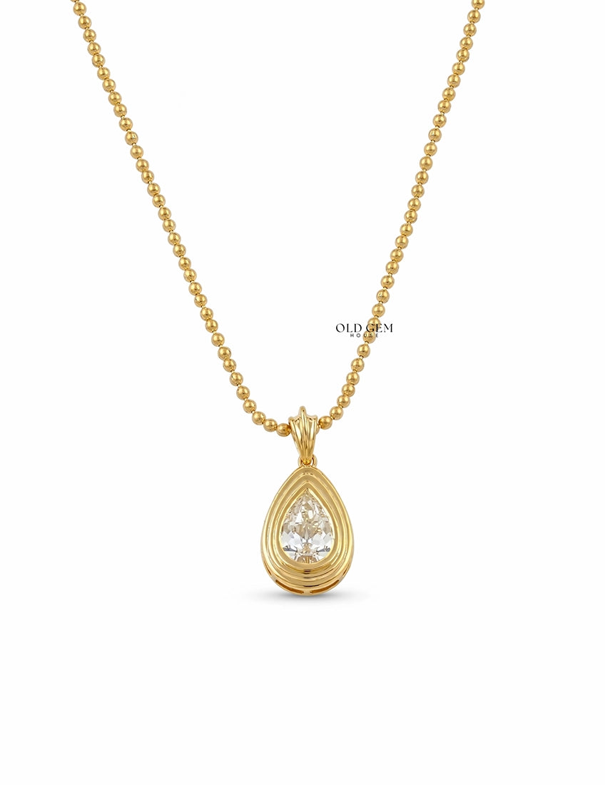 Old Mine Pear Diamond Solitaire Bezel Pendant