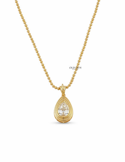 Old Mine Pear Diamond Solitaire Bezel Pendant