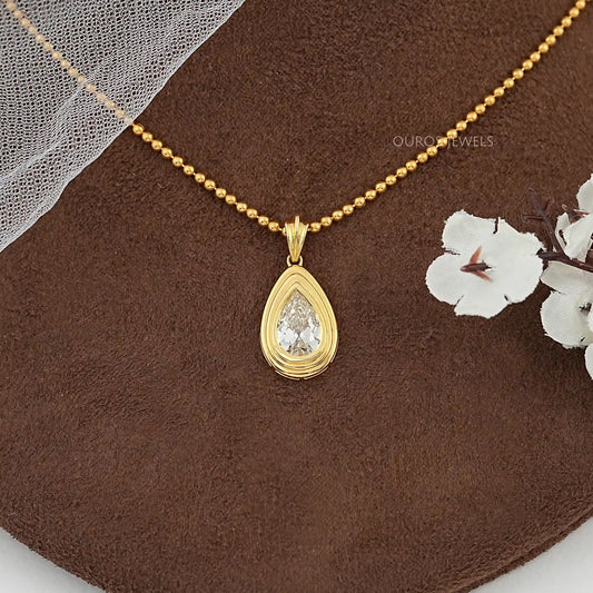 Old Mine Pear Diamond Solitaire Bezel Pendant