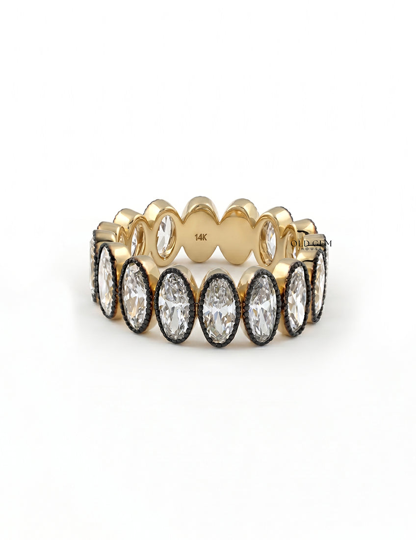 Old Mine Moval Diamond Filgree Bezel Wedding Band