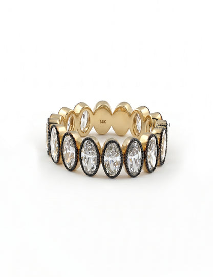 Old Mine Moval Diamond Filgree Bezel Wedding Band