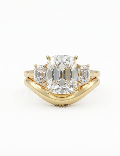 Three Stone Old Mine Cushion Cut Ring Set
