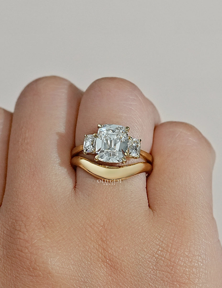 Three Stone Old Mine Cushion Cut Ring Set