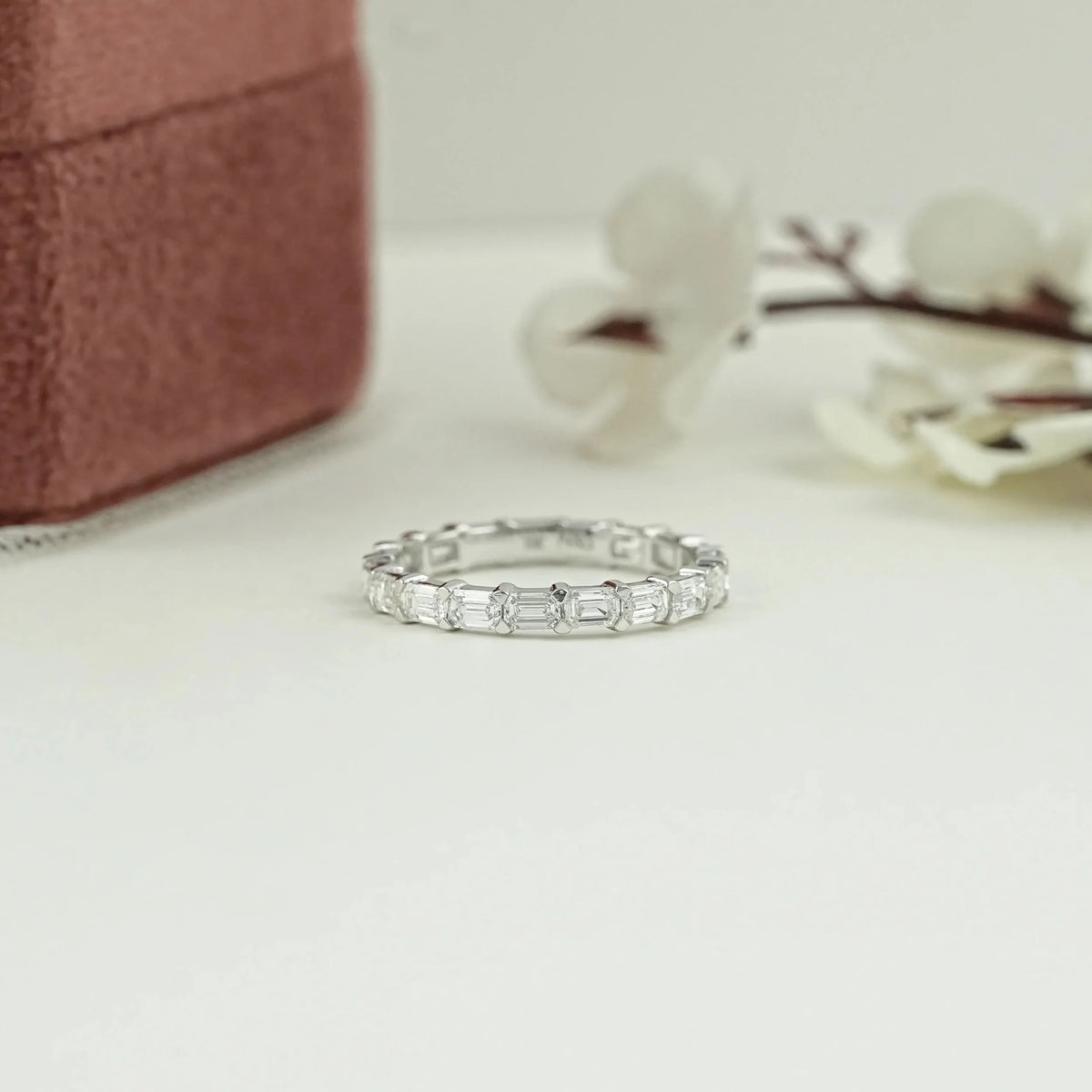 East West Emerald Diamond Eternity Wedding Band