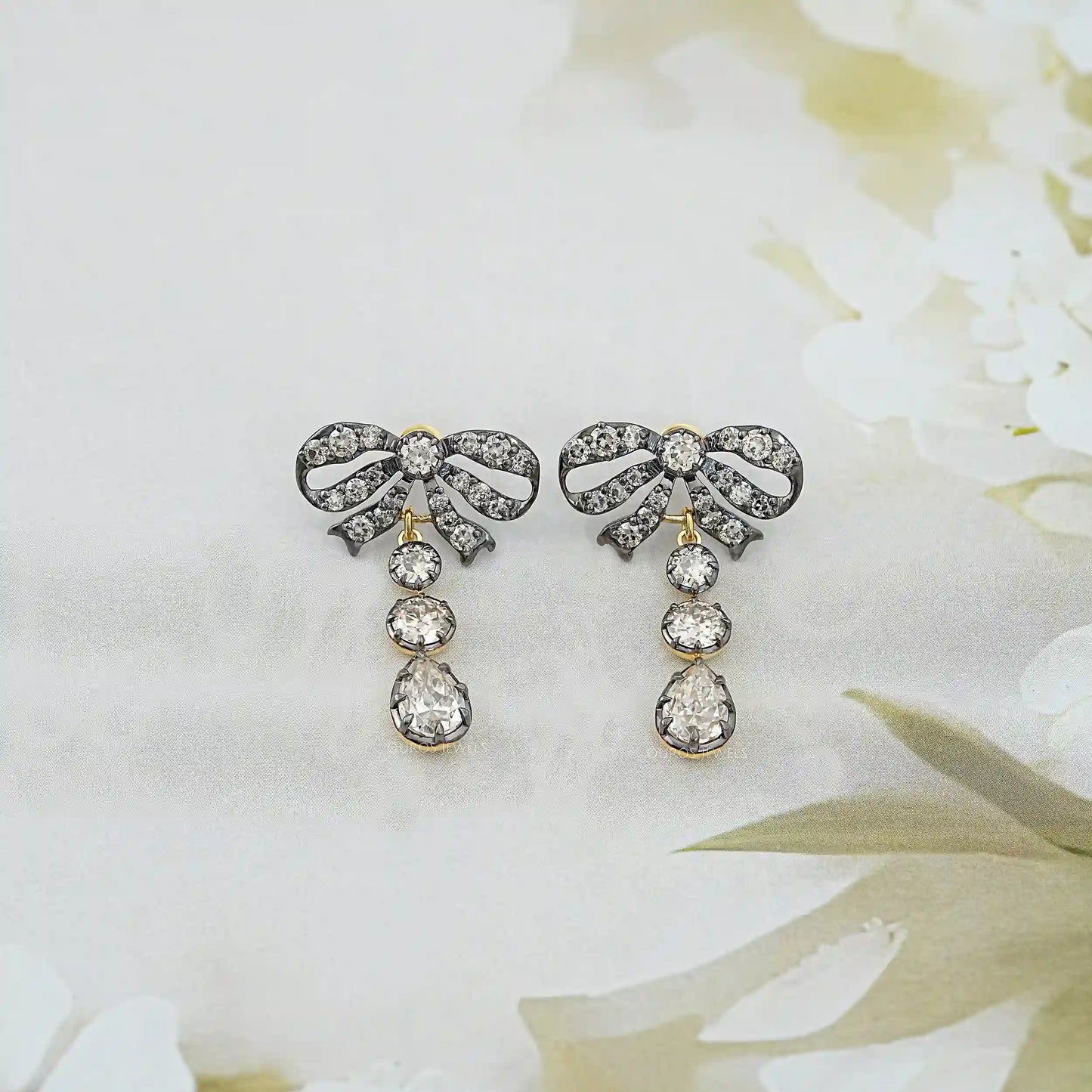 Old Cut Pear Diamond Bow Earrings